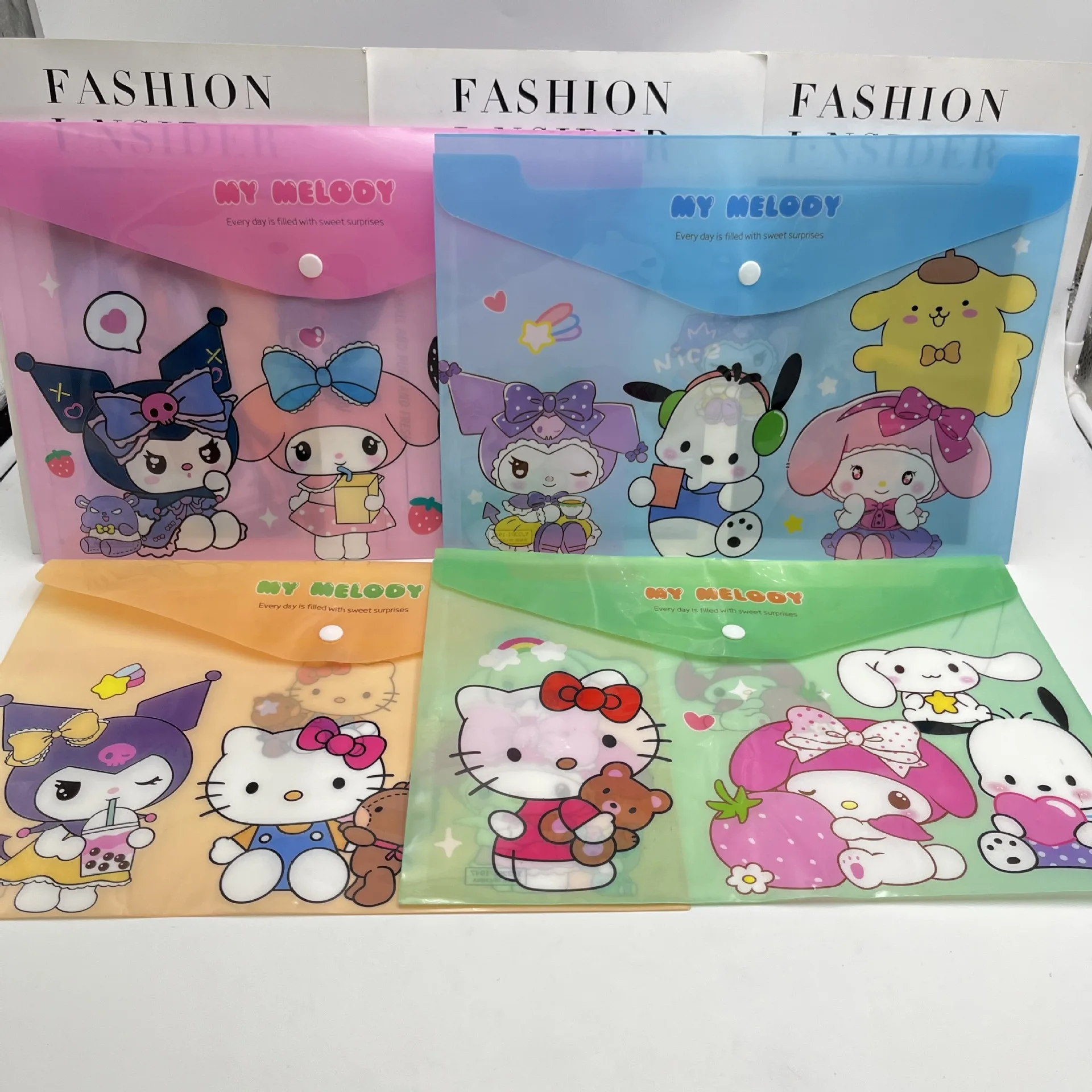 

10/14pcs A4 Kuromi Stationery Pouch - Cute Anime Pudding Dog Melody PVC Button Bag Prize