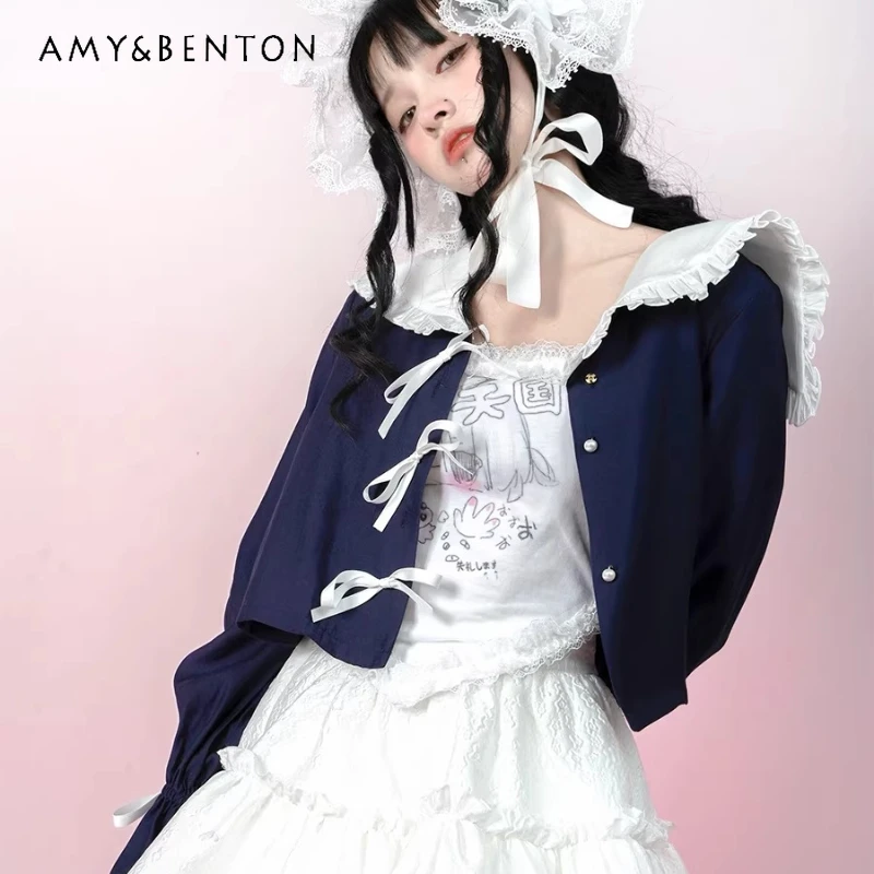 

Original Design Girl's Style Women's Clothing 2026 Spring New Bow Strap Jacquard Thin Sunscreen Long-sleeved Small Coat Ladies