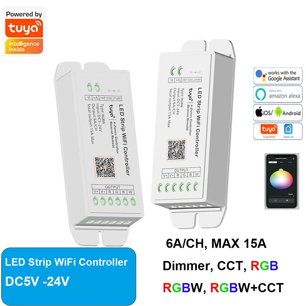 

Tuya 4 Zones Wifi Beacon Remote 2.4G Controller 2.4G RF Wifi Remote RGB CCT Strip Light Tuya Smart Life RGB CCT Controller