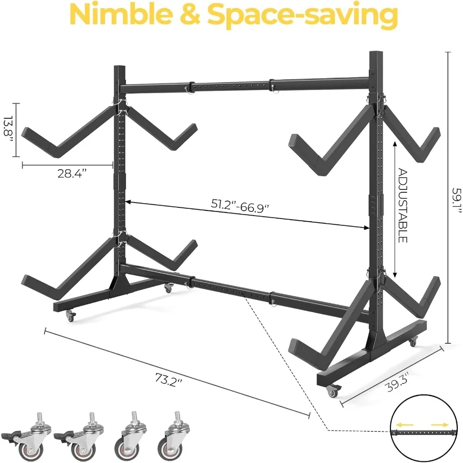 رف تخزين كاياك قابل للتعديل قائم بذاته على الجانبين، حامل كاياك متين مع عجلات قابلة للقفل للغار الداخلي والخارجي #2