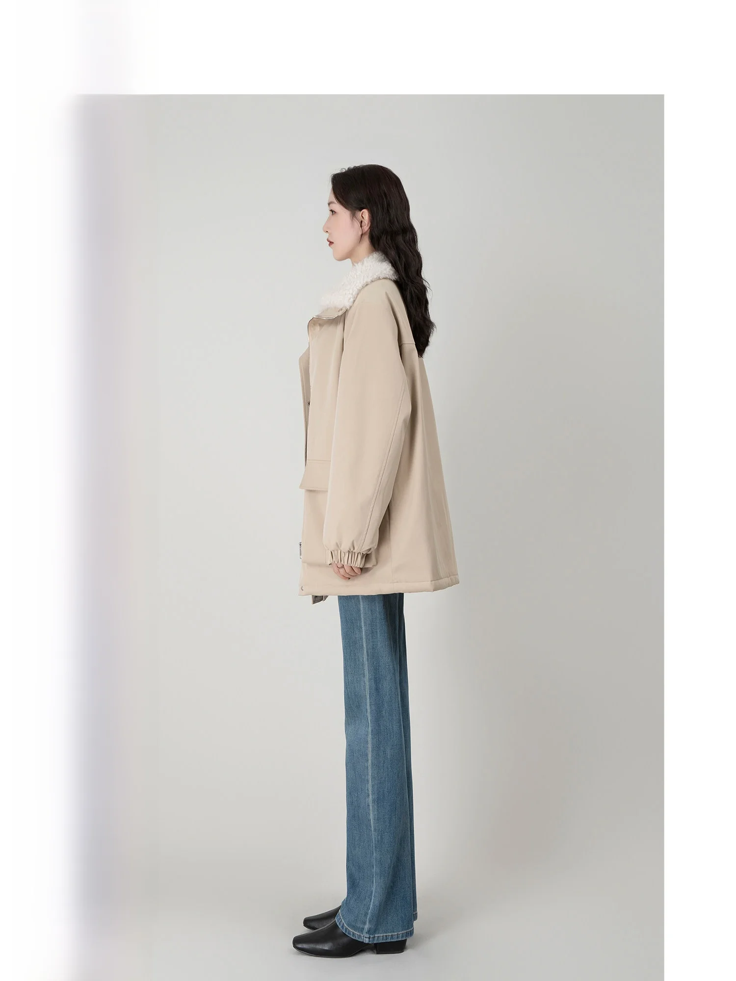 

Wavy Egg Korean Sle Faux Fur Parka Women's Winter Thi Warm Lamb Fur Jaet Long Sve High Collar Zipper Closure Coat