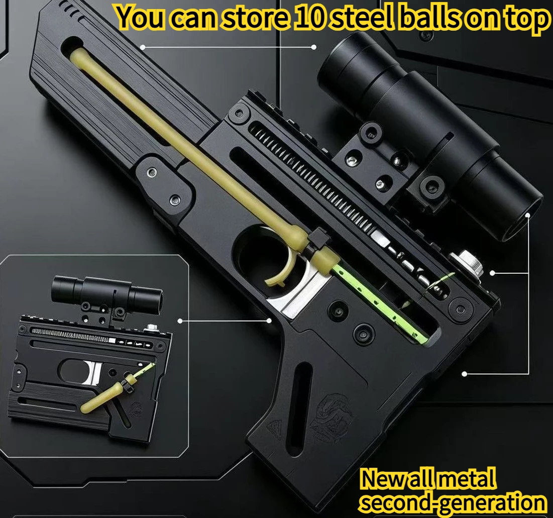 All Metal Second-generation Foldable Continuous Release Outdoor Pocket Decompression Rubber Band Shooting Tool Gift