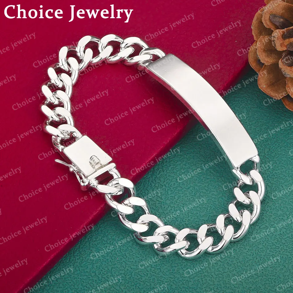 

925 Sterling Silver 10mm Square Buckle Bracelets for Men Women‘s Fashion Jewelry Street Versatile Accessories Birthday Gift