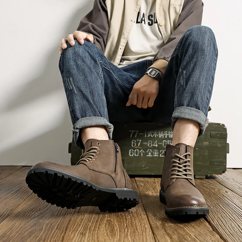 

Retro Men Denim Boots Casual Comfortable Fashionable Chelsea Boots European Outdoor Training Work Boots Sizes 38-46 Men Boots