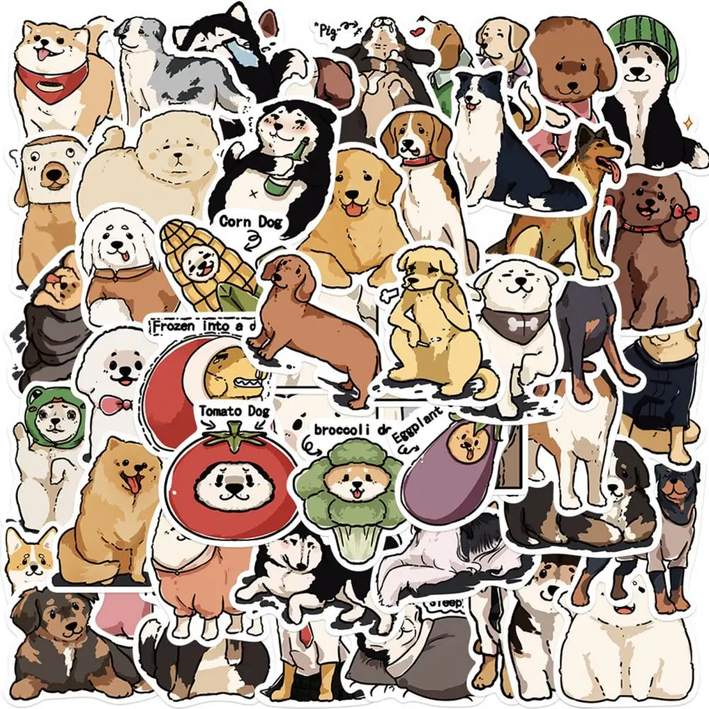 50Pcs Cartoon Sticker Waterproof Self-Adhesive Dog Pattern Decals for Pencil Case Skateboard Water Bottle