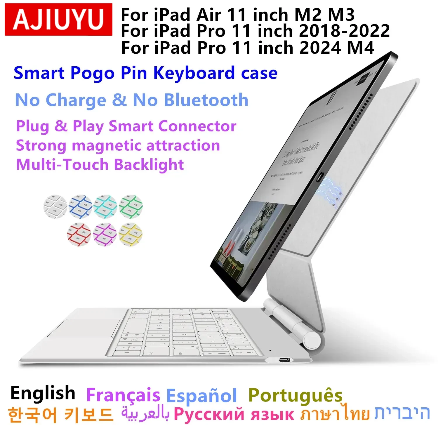 Intelligente Pogo-Pin-Tastaturhülle für iPad Air 11 2025 M3, für iPad Air 6 11 2024, Pro 11 2018-2024, Air 4, Air 5, Trackpad-Tastatur