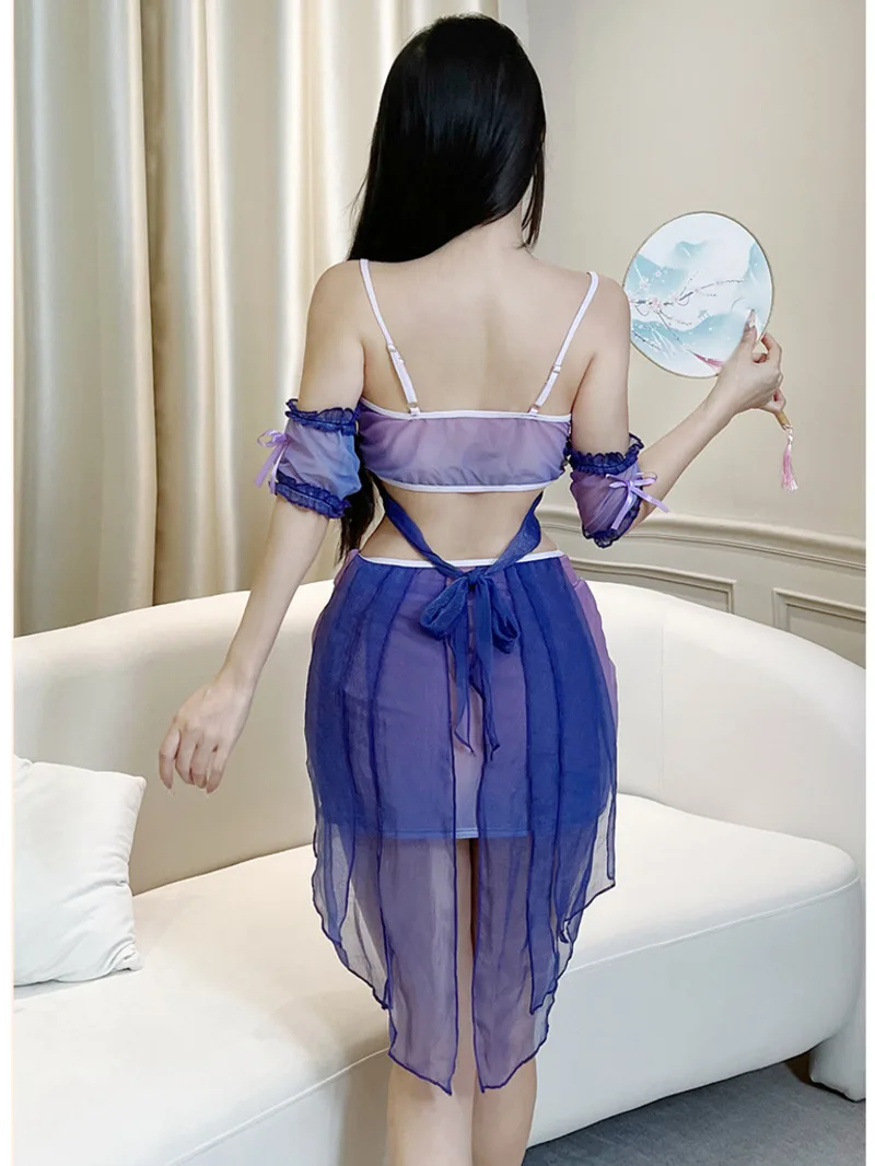 فستان أنيق ملابس داخلية مثيرة سلسلة عنصري المرجان الأرجواني القلب منظور مثير لطيف النمط القديم الرغبة النقية الحلو IK7D #5