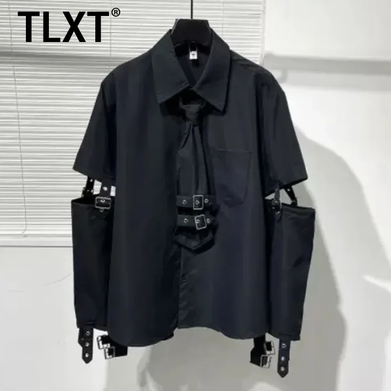 

TLXT Women's Black Hollow Out Buckle Blouse Women Big Size New Lapel Long Sleeve Loose Fit Shirt Fashion Spring 2025 XK915