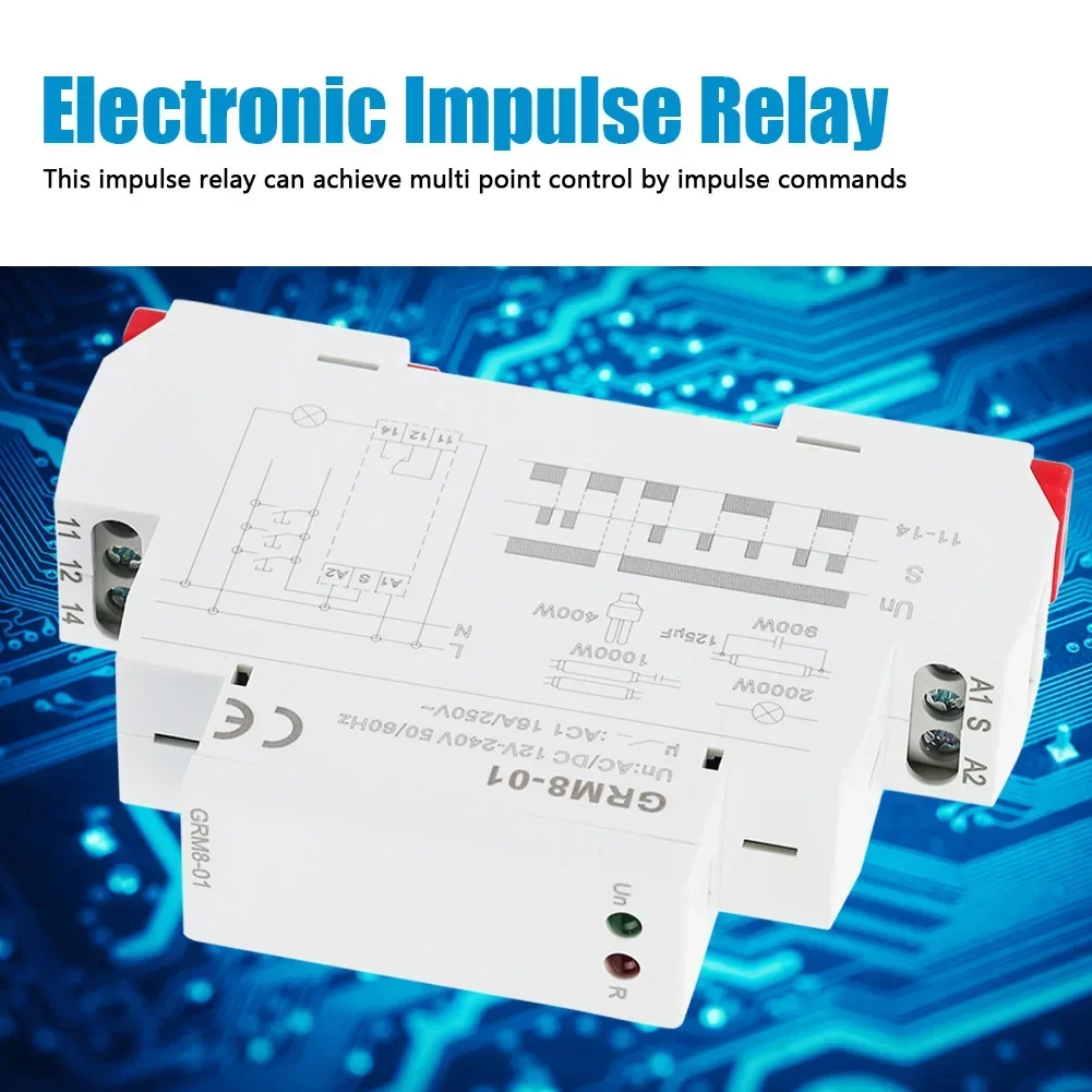 Electronic Pulse Relay Grm8-01 Electronic Latching Memory Relay Impulse Relay Ac/dc12-240V Stable Performance Long Service Life