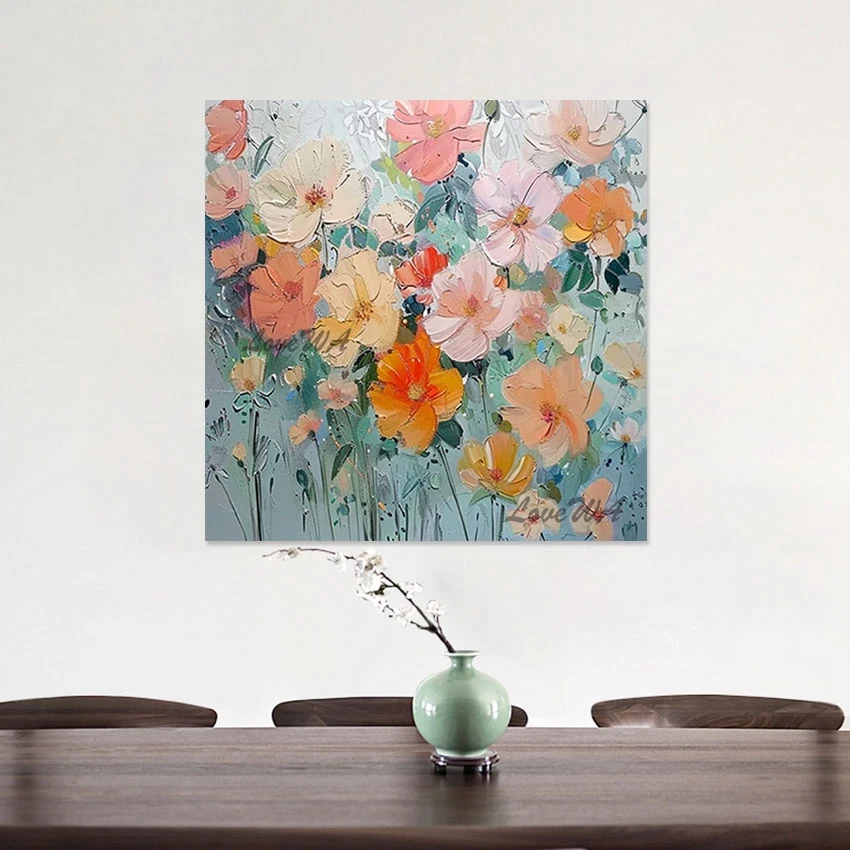 

Abstract Frameless Art Flowers Oil Paintings Acrylic Textured Plant Leaf Landscape Picture Linen Canvas Design Wall Poster