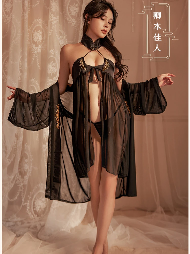 Camisón de novia chino de Hanfu clásico, lencería Sexy de talla grande, perspectiva de tentación, Cheongsam, Babydoll de Cosplay de Halloween