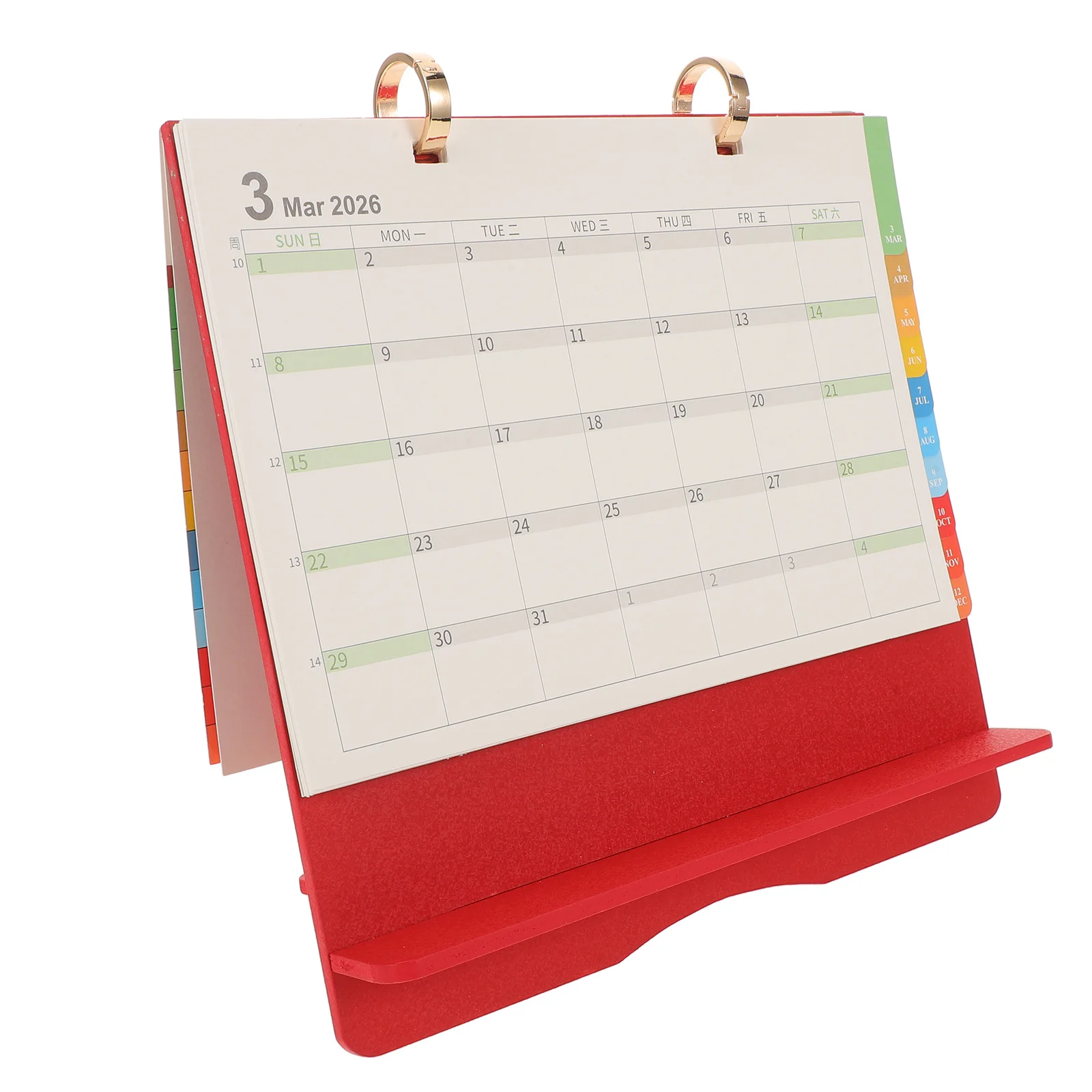 2026 Desk Calendar Standing Schedule Yearly Planner Desktop Monthly Organizer Colorful Tabs Red Wood Desk Calendar