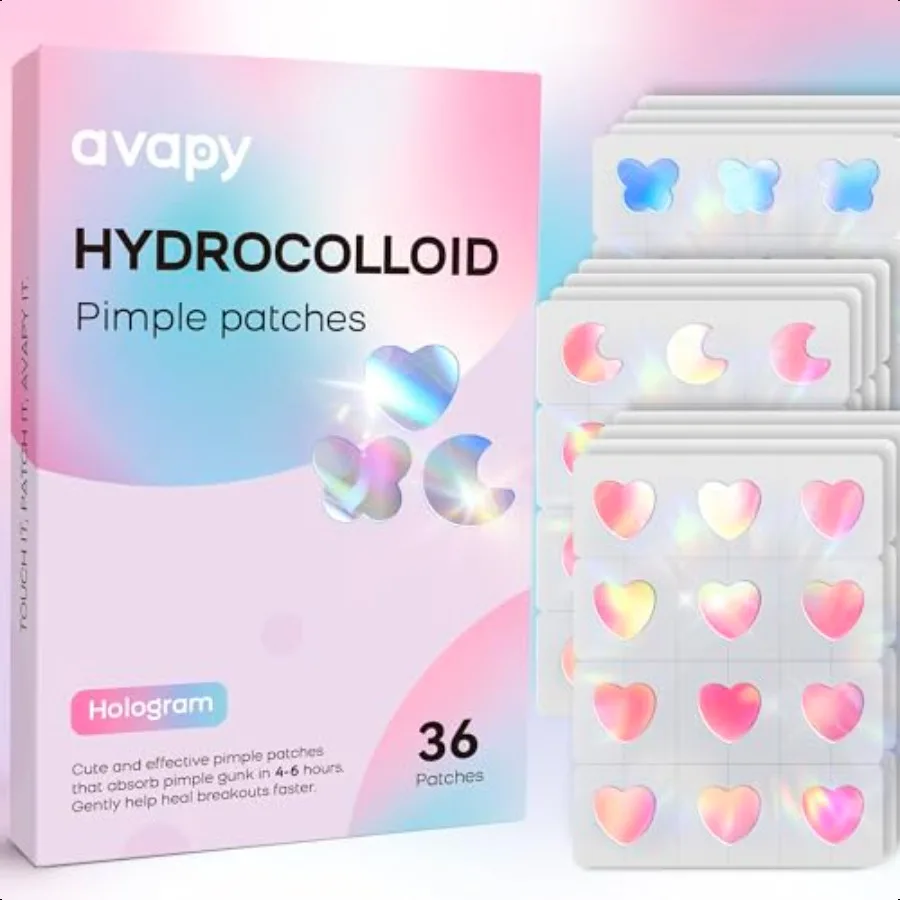 Pimple Patches for Face Cute Hydrocolloid Acne Patches Colorful Hologram Heart Sport Stickers Zits Blemish Pimple Patch with Sa