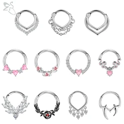 ZS 1PC 16G Heart Shape Nose Ring 316L Stainless Steel Septum Piercing Silver Color Cartilage Earring Tragus Piercing Jewelry