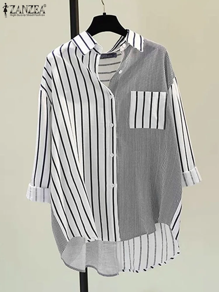 2024 ZANZEA Fashion Long Sleeve Stripe Print Shirt Women Summer Blouse Elegant Work Tops Casual Tunic Lapel Neck Blusas Femme