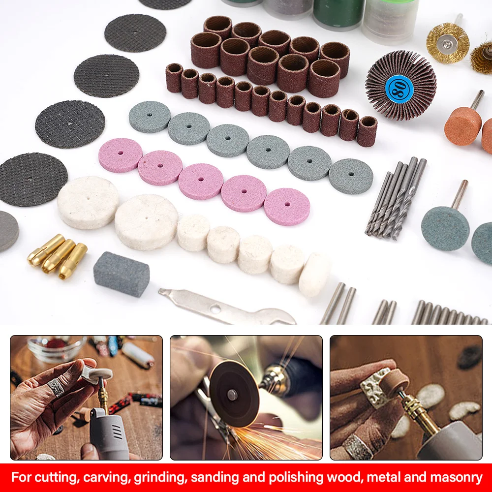 142Pcs Elektrische Grinder Dreh Werkzeug Zubehör Bit Set Für Dremel Schleifen Schleifen Polieren Disc Rad Tip Cutter Bohrer Disc