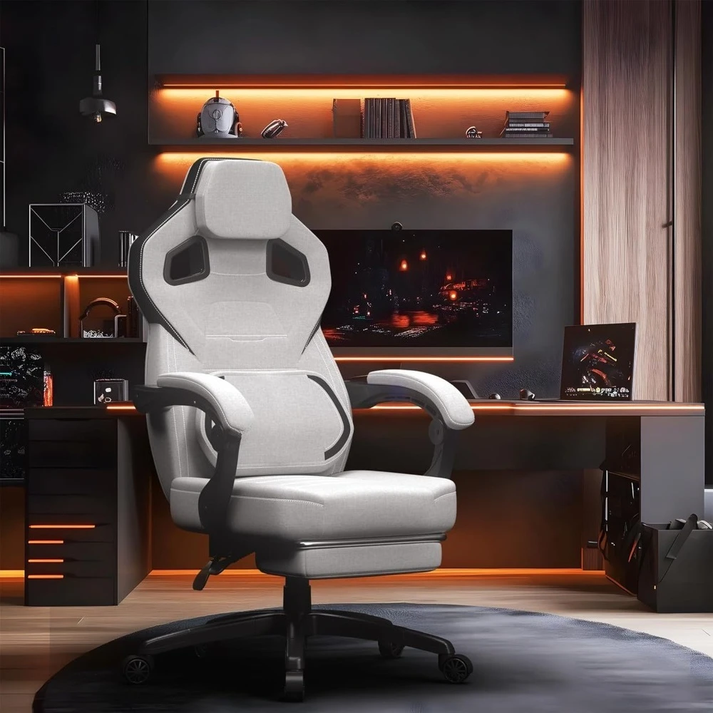 

Fabric Gaming Chair with Footrest, Big and Tall Gamer Chair with Lumbar Support, Wide Back Computer Chair for Heavy People