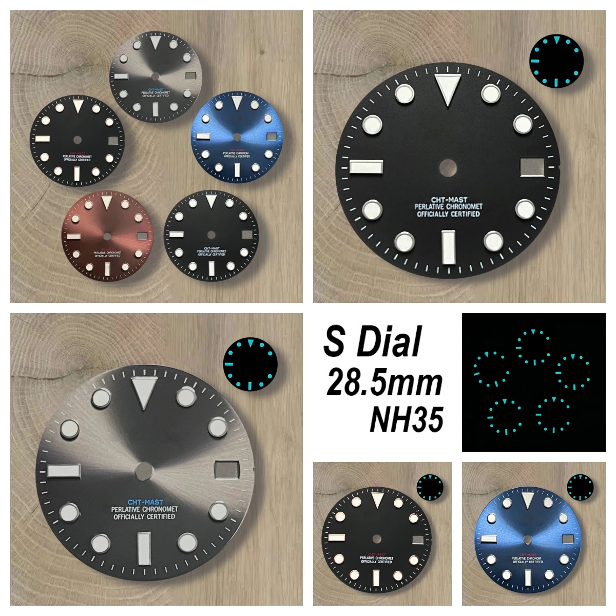 

High Quality 28.5mm S Logo NH35 Dial Sunray Dial Suitable For NH35/NH36/4R/7S Movement Ice Blue Luminous NH35 Accessories