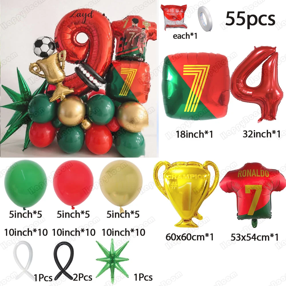 55pcs Cr7 Uniform Number Soccer Birthday Digital Foil Balloons Football Birthday Aluminum Film Balloons Set Party Decor Supplie view 5