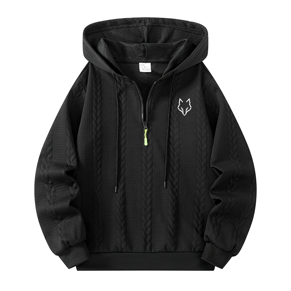 Men's Half Zip Hoodies Simple Wolf Head Print Jacquard Sweatshirt Spring And Autumn Everyday Casual Commute Street Style Top