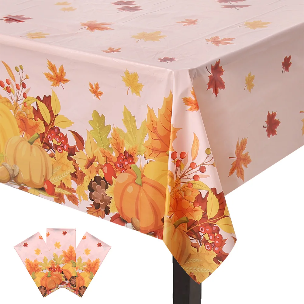 Thanksgiving Party Disposable Tableware Maple Leaf Pumpkin Pattern Paper Plate Napkin Tablecloth Banner Fall Themed Party Decor