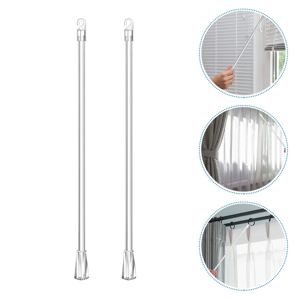 

2 Pcs Window Curtains Venetian Blind Rotor Cordless for Windows Aluminum Rod Turn Drapery Wand Pull