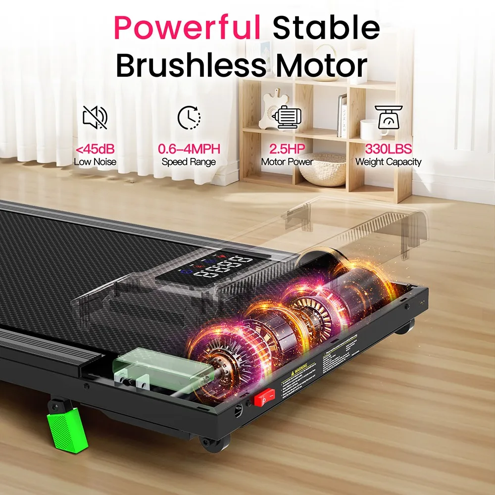 Akluer P03-B Brushless Treadmill with 6% Incline, 2.5HP Quiet Motor, 0.6-4MPH Speed, 38x88cm Running Area, 150kg Max Load, LED Display & Dual Remote Control, Local Delivery