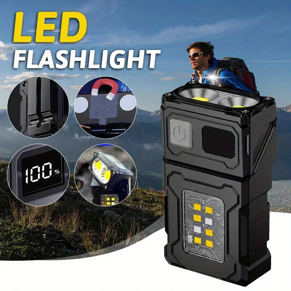 LED Mini Light USB Rechargeable Portable Work Light with Tail Magnet Powerful Bright Camping Lantern Side COB Emergency Torch