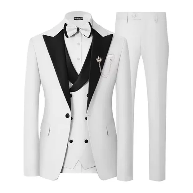 

Elegant Wedding 3 Piece Jacket Pants Vest Full Set Luxury Single Breasted Peak Lapel Purple Male Clothing Wedding Outfit