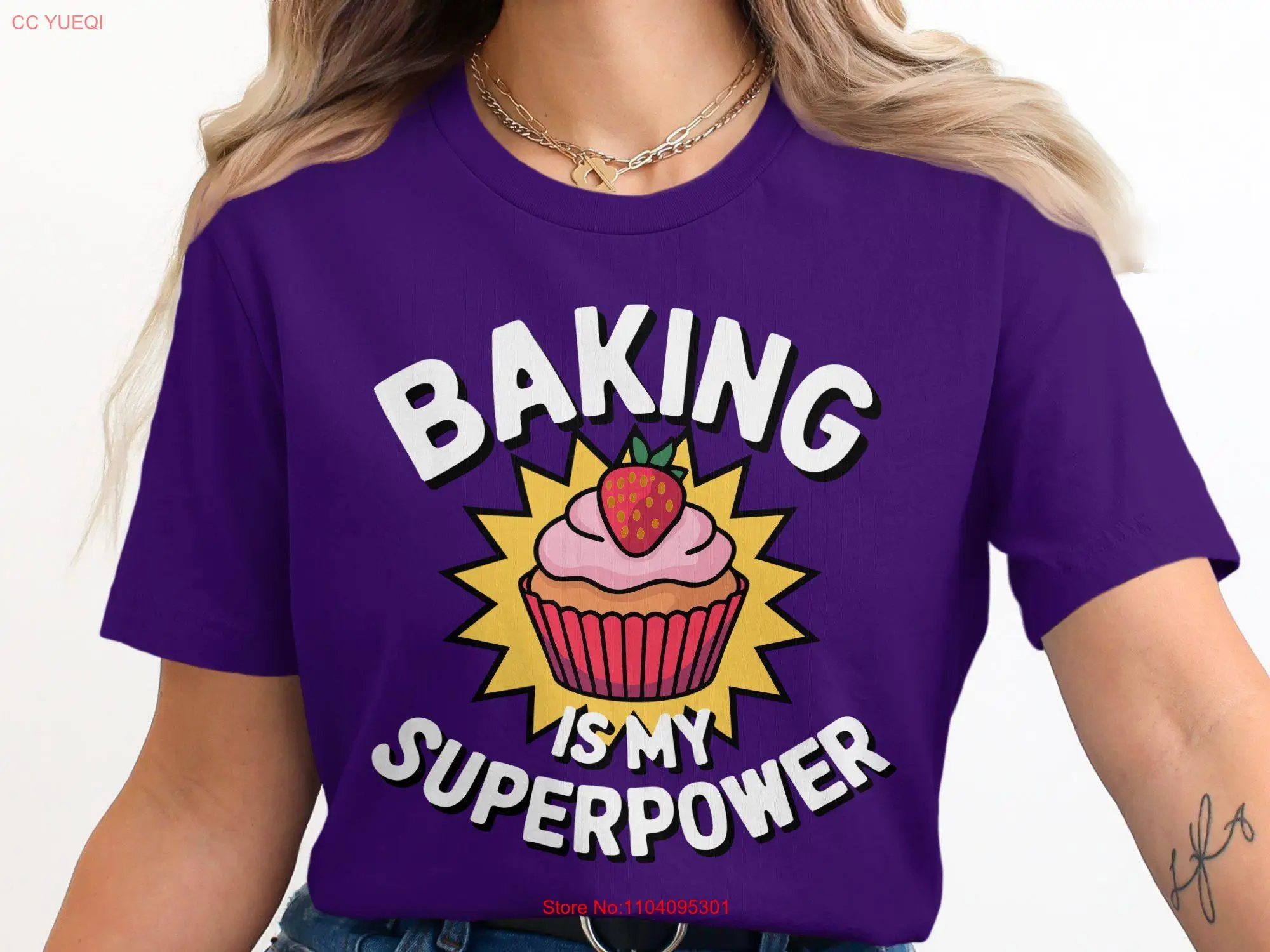 FUNNY BAKING SHIRT for Her Him Is My Superpower T Cute Baker Strawberry Cupcake Lover  long or short sleeves