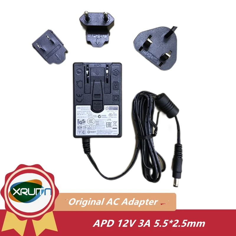 

New Genuine 12V 3A 36W WA-36A12 WA-36A12R For APD AC Adapter Charger 12V 2.5A Power Supply 5.5x2.5mm EU/US/UK Plug