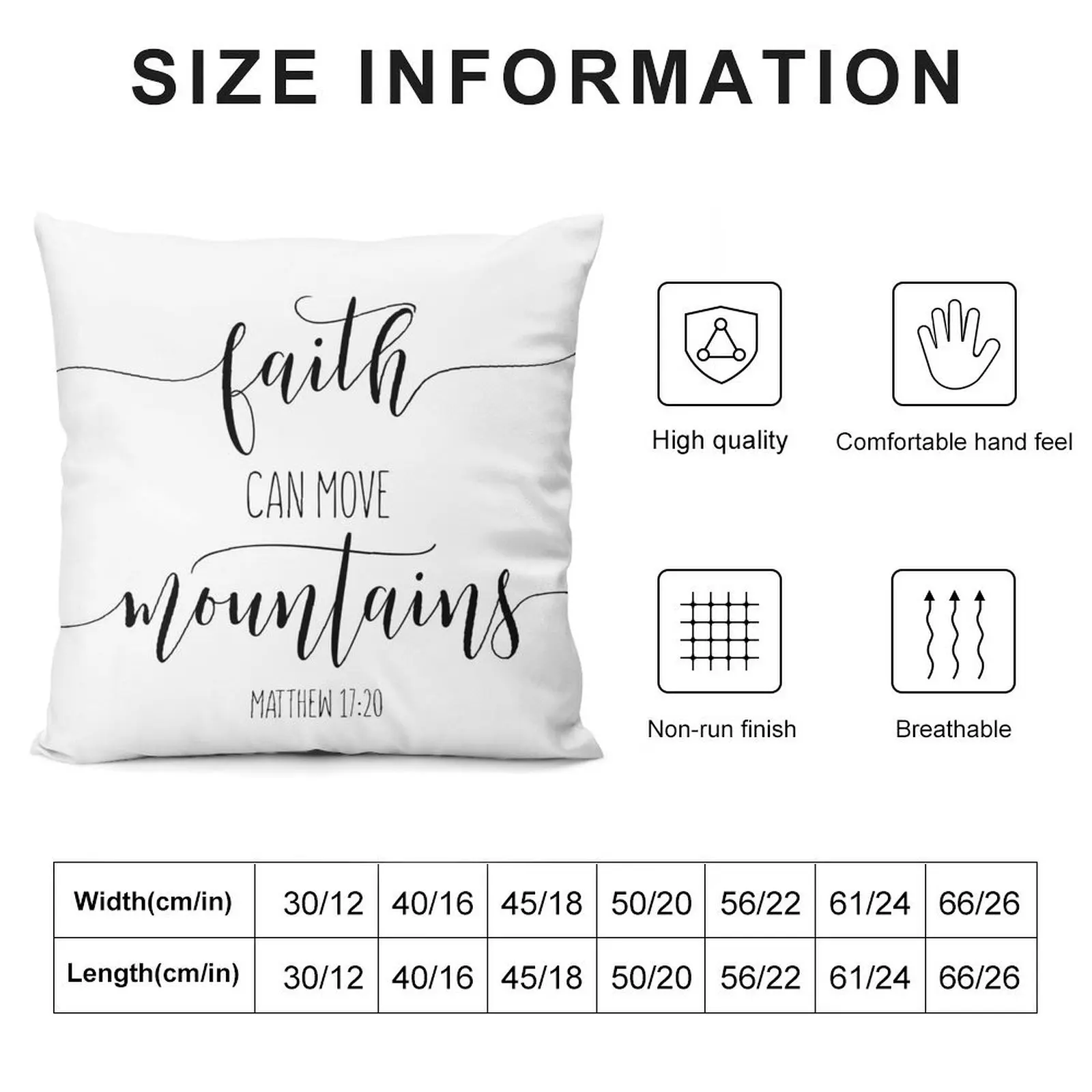 Faith Can Move Mountains, Matthew 17:20. Bible Verse, Inspirational Quote, Christian Gift Throw Pillow Bed pillowcases pillow