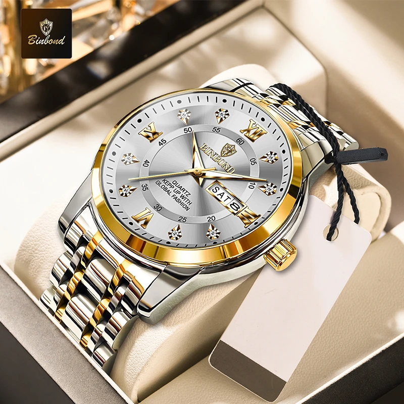 BINBOND Luxury Quartz Watch for Men, Waterproof and Elegant