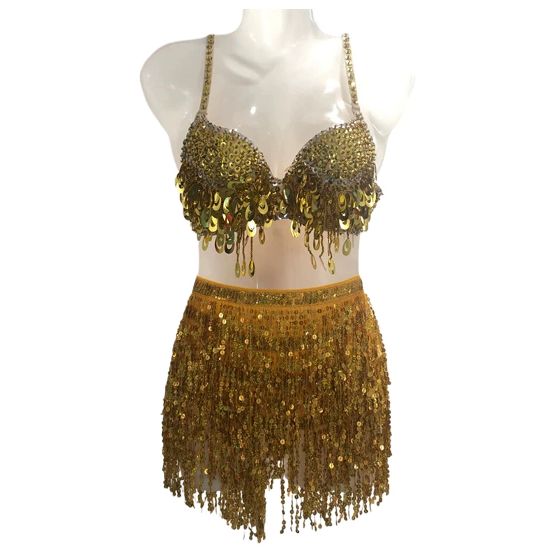 Halloween Damen 2-Teiliges Set Bauchtanz-Kostüm Bralette Top Quasten-Minirock Bauchtanz Jazz Halloween Bühnenauftritt Rave – Detail 4