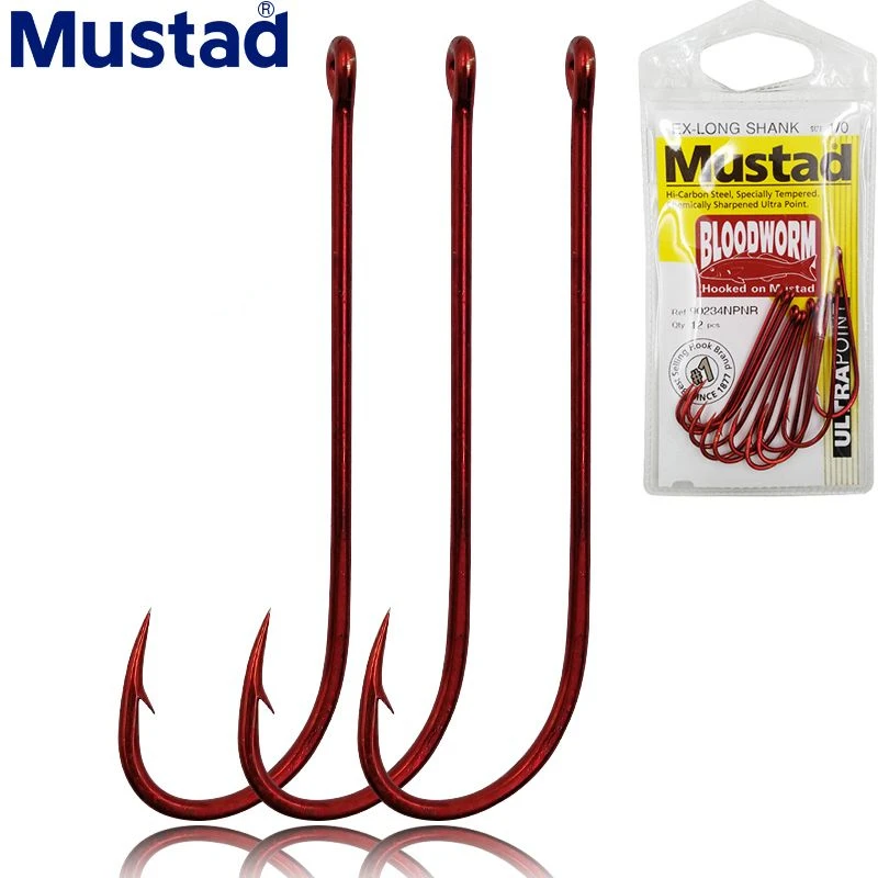 20packs/lot Original Mustad Blood Worm Sea Fishing Hooks For90234 Long Live Bait Sharp Hooks Barbed Rustproof Conger Eel Hooks