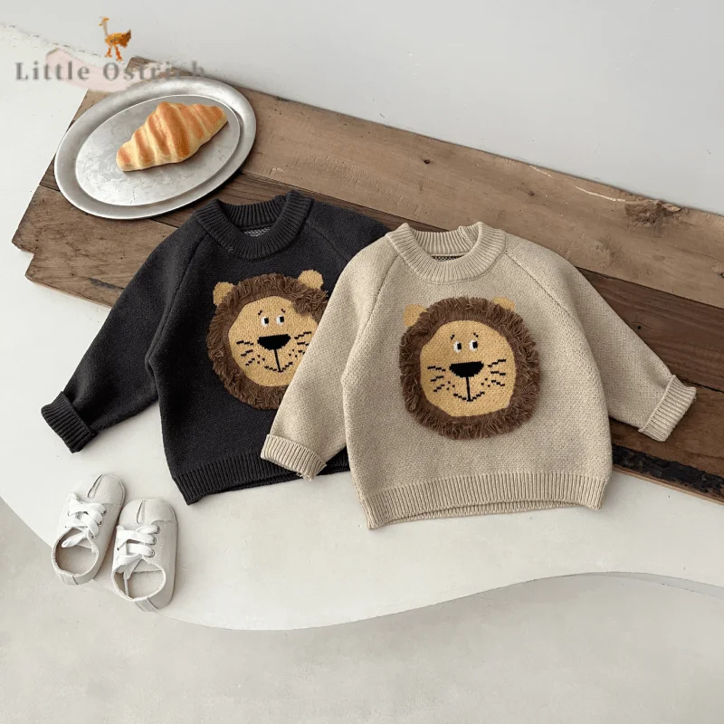 Newborn Baby Girl Boy Lion Cotton Sweater Infant Toddler Child Long Sleeve Knitted Hoodie Casual Pullover Baby Clothes 3M-2Y