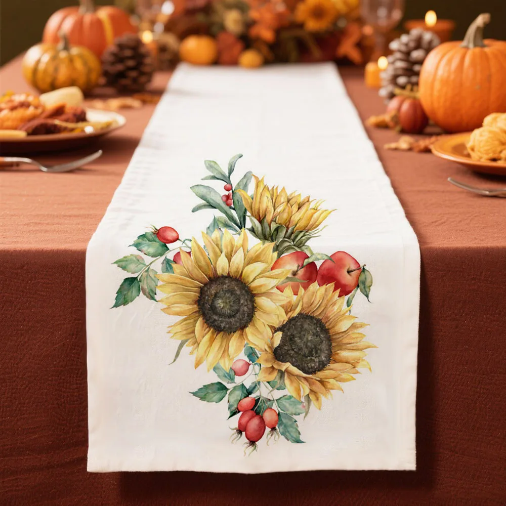 

hello autumn Sunflower pattern Table Runner fall table decoration & accessories Harvest Festival Thanksgiving Day decor