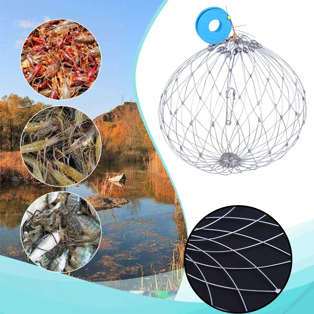 Fishing Net Automatic Open Closing Fishing Crab Trap Net Steel Wire Collapsible Outdoor Fishing Accessories