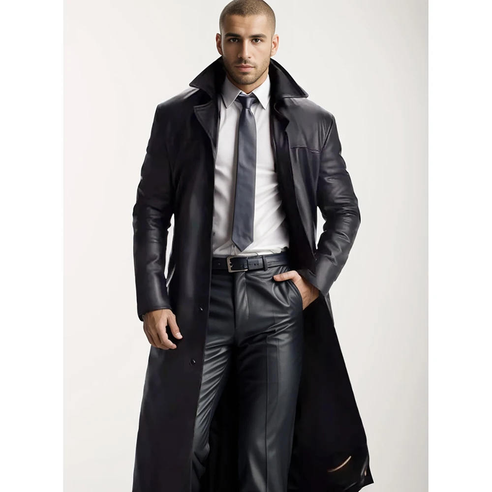 

Y2k quality Autumn new men's fashionable solid color leather jacket extended men's leather jacket best sales