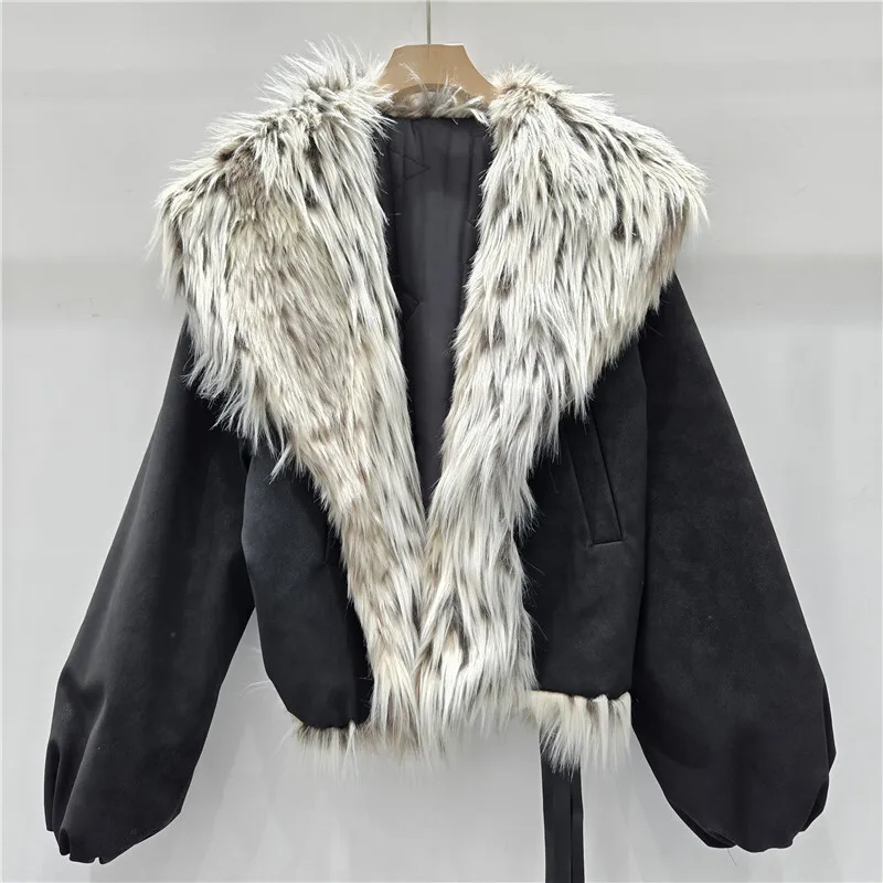 WTHT العصرية موضة المرأة 2025 الشتاء أفخم التلبيب طوق مبطن سترة جديدة طويلة الأكمام معطف دافئ الإناث 1LS2681