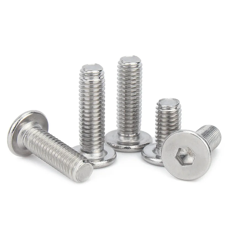 100pcs/lot Ultra Thin Super Flat Wafer Screw Bolt M1.6 M2 M2.5 M3 M4 M5 M6 M8 304 Stainless Steel Hex Hexagon Socket