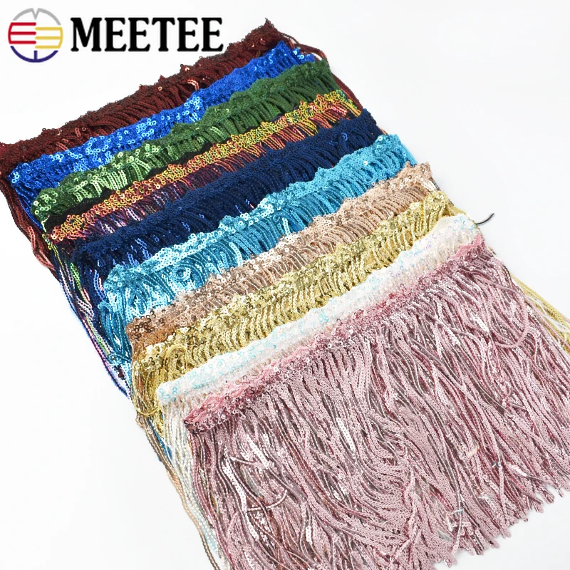 Meetee 1-5Yards 17cm Sequin Laser Tassel Fringe Curtain Dress Edging Tassels Lace Decorative Trimmings Home Sewing Accessories