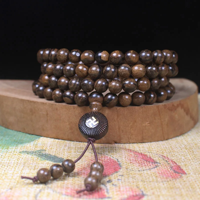 

Qinan Tiger Striped Agarwood Bracelet High Oil Old Material8mmWholesale Natural Material Buddha Bead Bracelet with Pendant from