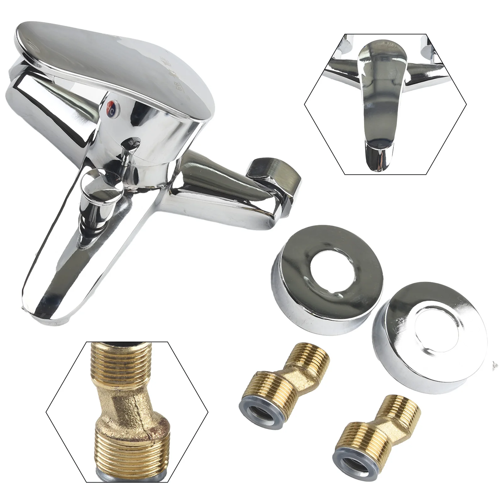 Imagem -04 - Torneiras Cromadas de Parede com Bico Duplo Mixer Tap For Bathtub Single Handle Material de Liga de Zinco Resistente à Ferrugem