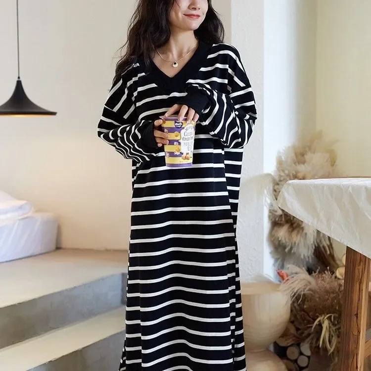 Women's Clothes 2026 Pajamas Long-Sleeved New  Sweet Homewear Large Size Outside Nightgowns Sleeping Dress Round Neck Home 150KG