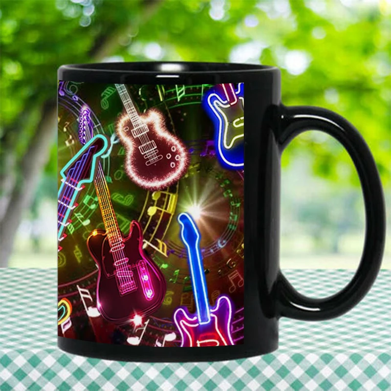 Dropshipping Black Ceramic Guitar Coffee Mug, Milk Tea Cup, Beer Cups and Mugs, Surprised Gift For Friends