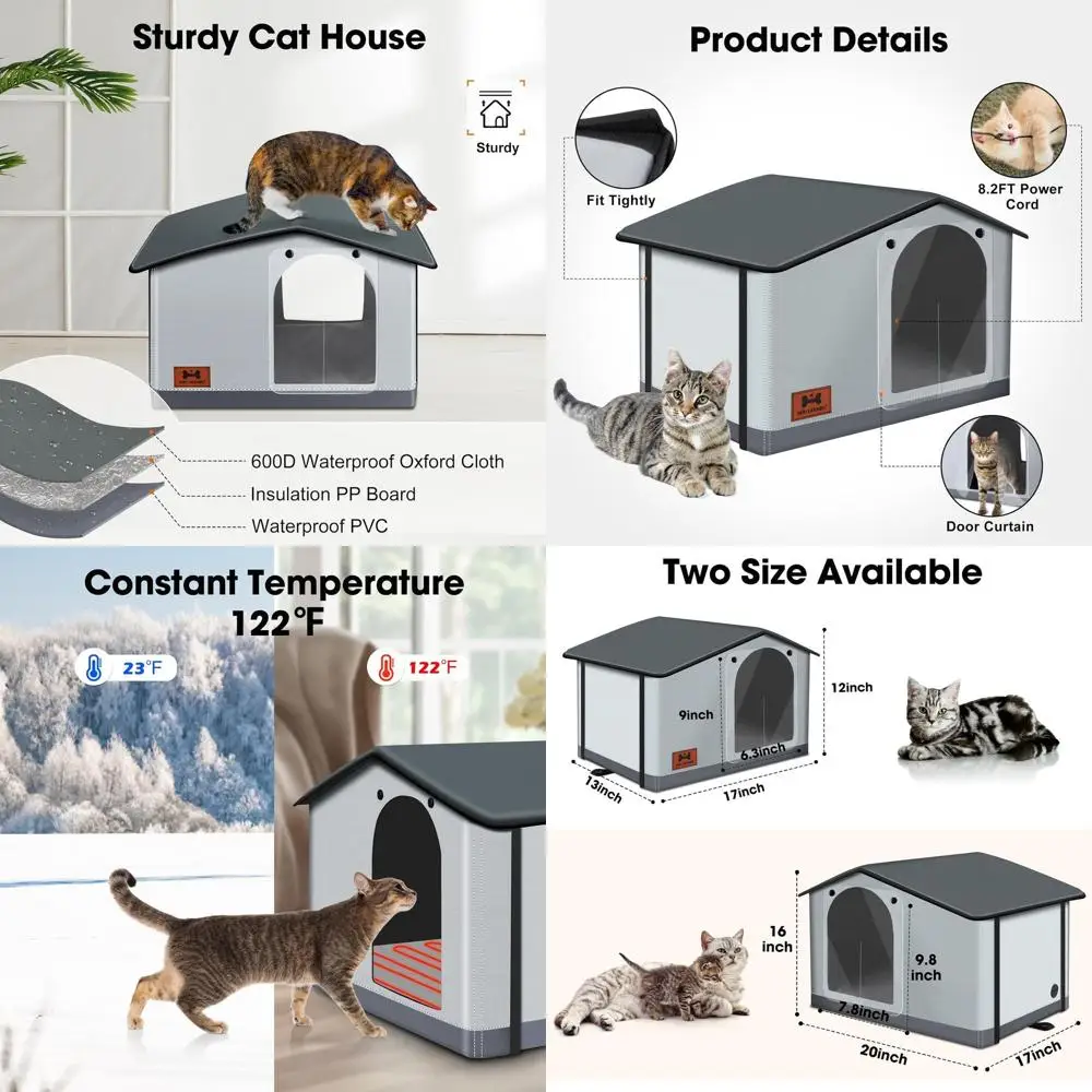 

Weatherproof Outdoor/Indoor Insulated Heated Cat House with Warming Pad for Feral Cats & Small Dogs (20x17x16)
