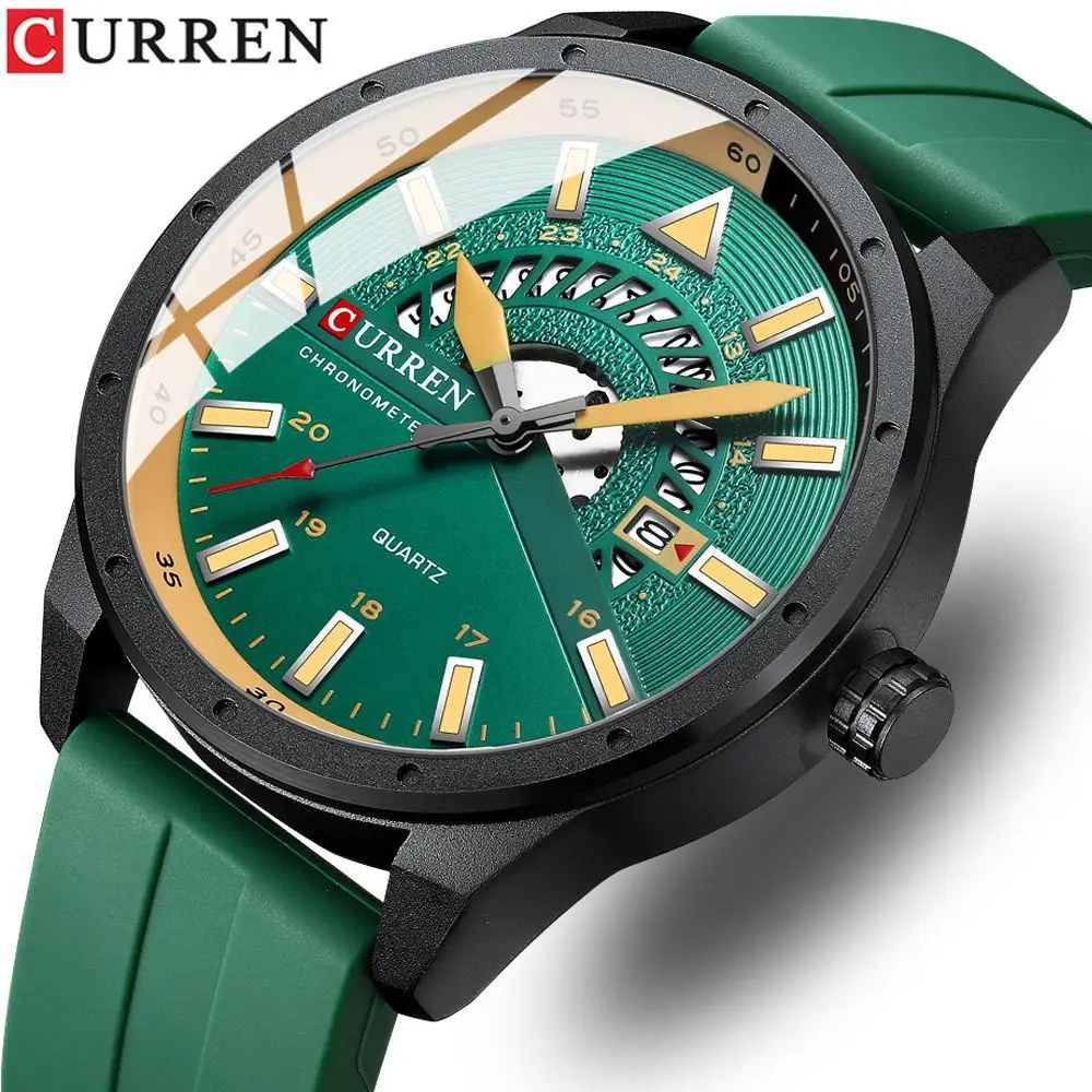 CURREN-Relógio Quartz Masculino com Pulseira de Silicone, Impermeável, Calendário, Esporte, Casual, Negócios, Presentes, Moda, 8421