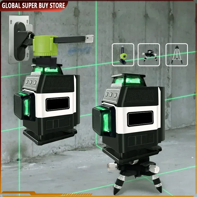 Mini 16/12 Lines Laser Level Self Leveling Green Beam 4D Cross Line Tiling Floor Tool Wall Sticking Instrument with Accessories