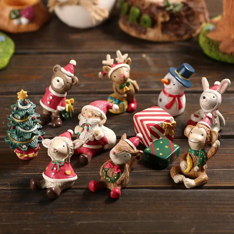 Christmas Cartoon Animal Ornaments Santa Claus Reindeer Resin Crafts Cartoon Christmas Series Crafts Home Desktop Decorations